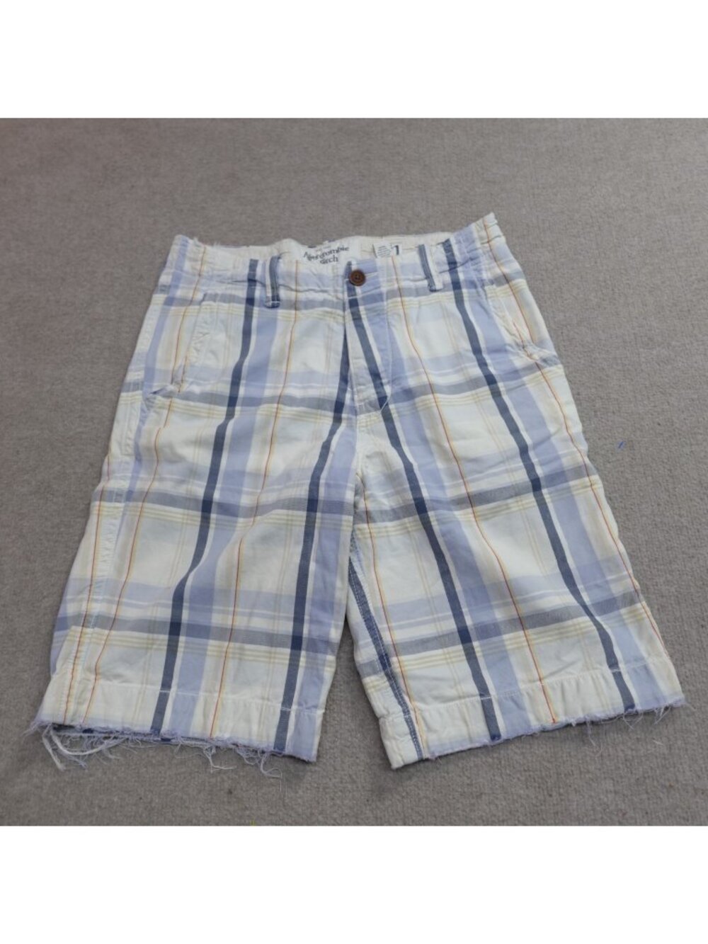 Vintage Abercrombie & Fitch Shorts 31 Ivory Plaid Heavyweight 10" Drawstring Y2K